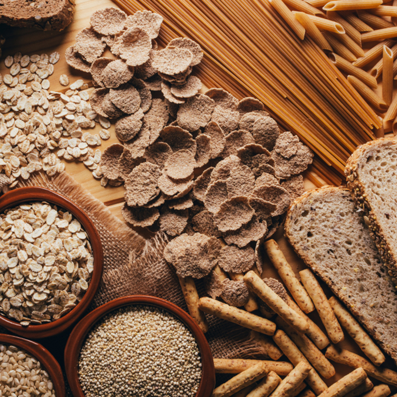 A selection of wholegrain and higher fibre starchy foods
