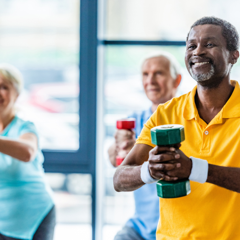 Older adults taking part in an exercise class